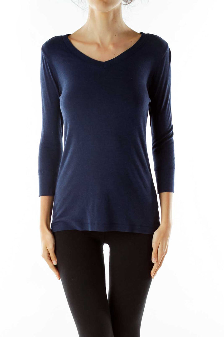 Navy V-Neck Long Sleeve Top