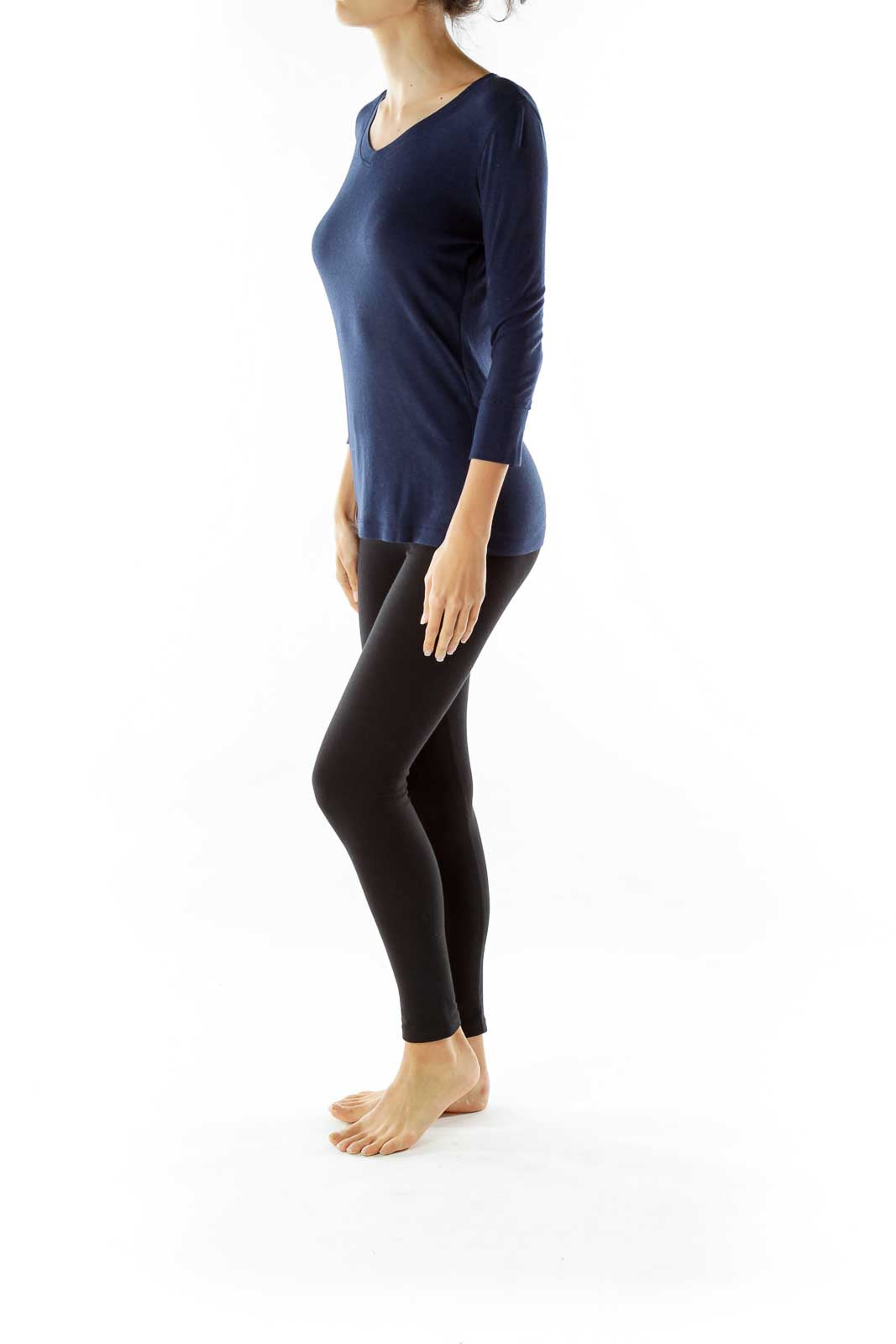 Navy V-Neck Long Sleeve Top