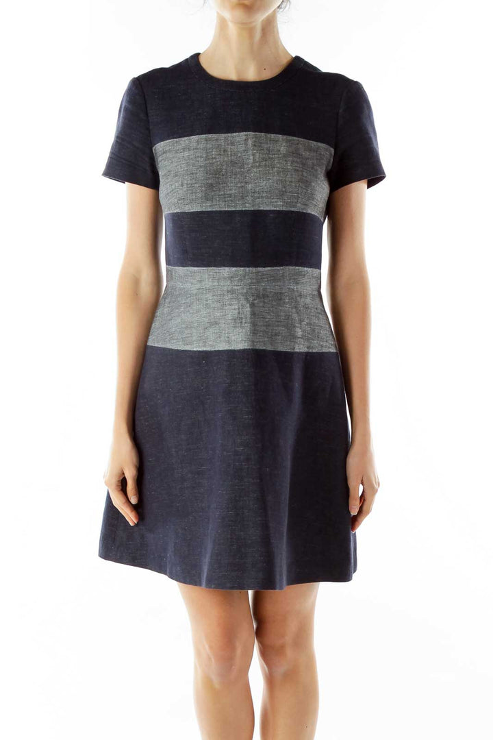 Blue Gray Striped Denim Dress