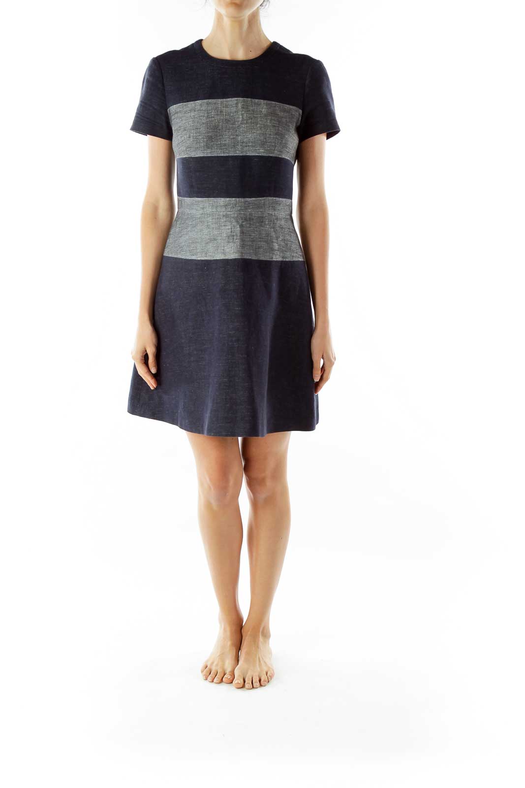 Blue Gray Striped Denim Dress