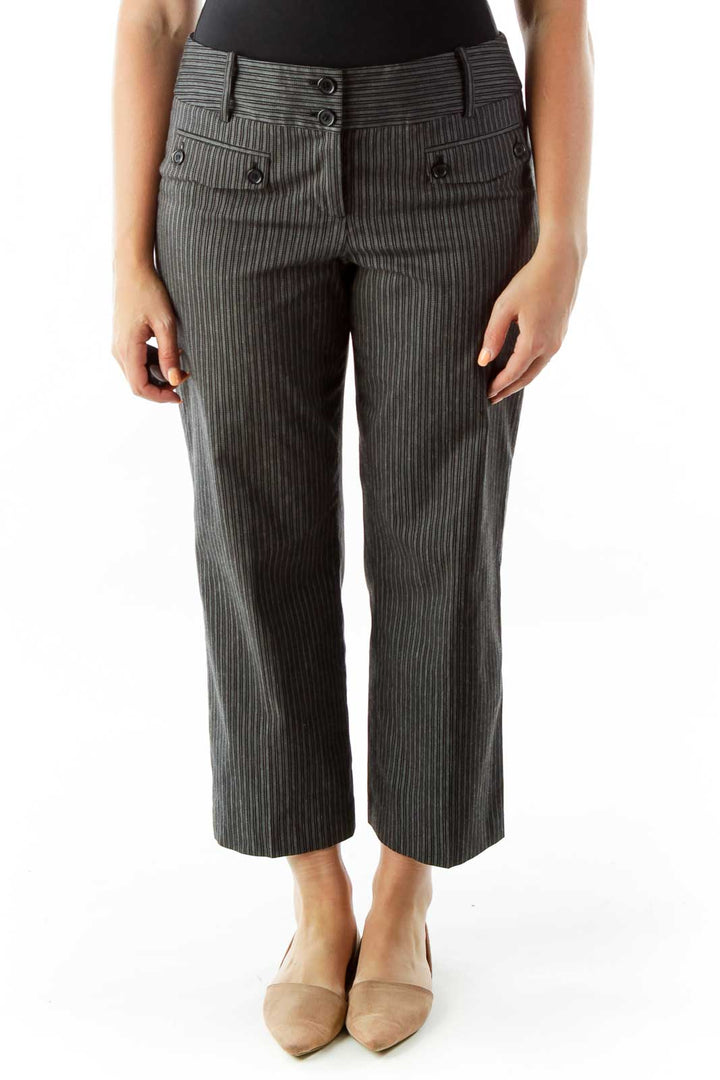 Black White Pin-Stripe Buttoned Slacks