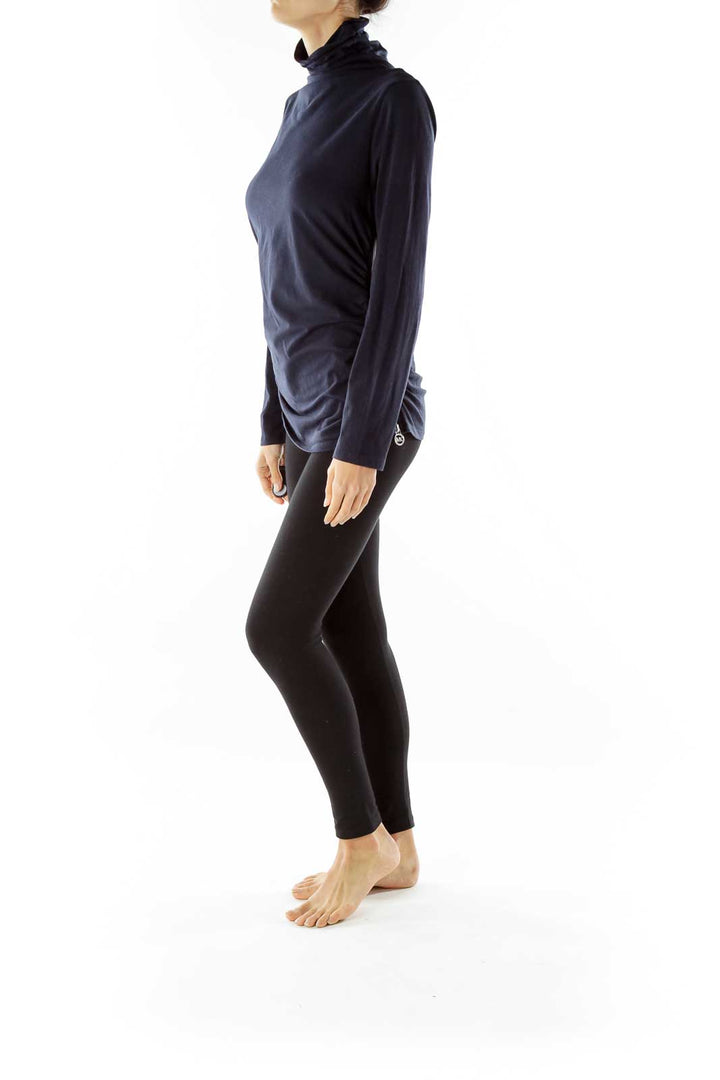 Navy Turtle Neck Zipper Scrunch Top