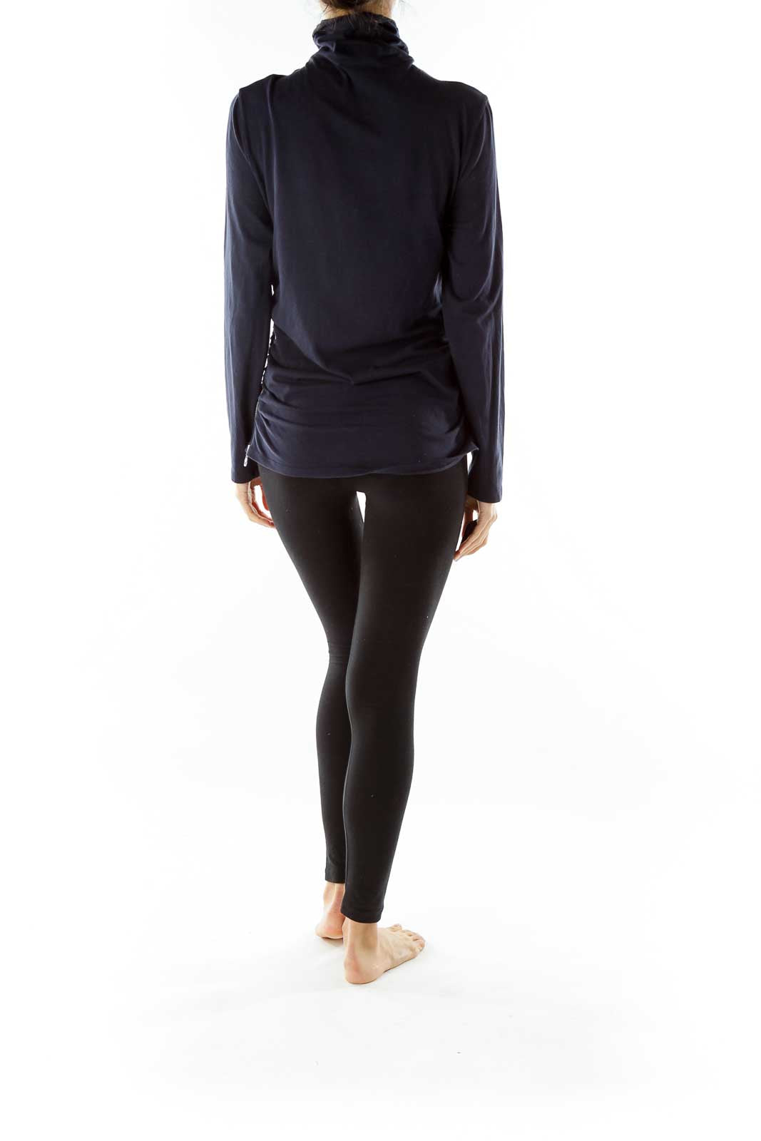 Navy Turtle Neck Zipper Scrunch Top