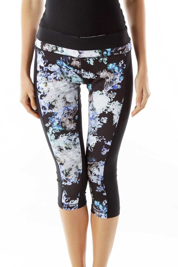 Black Purple Flower Print Yoga Pants