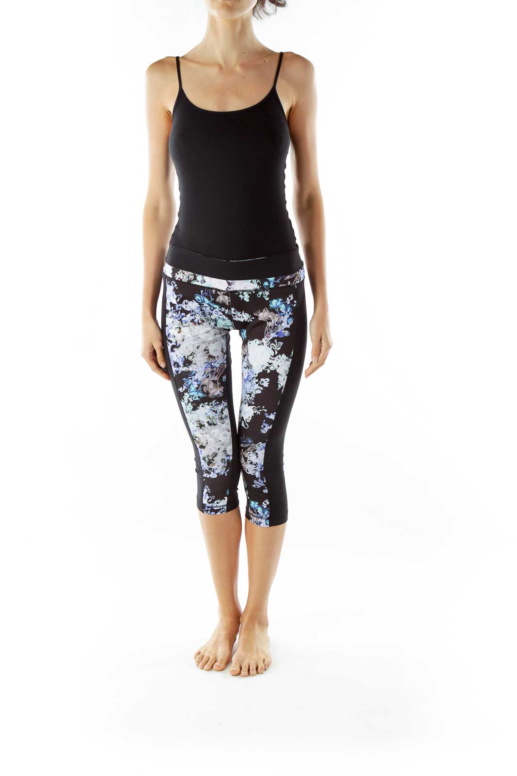 Black Purple Flower Print Yoga Pants