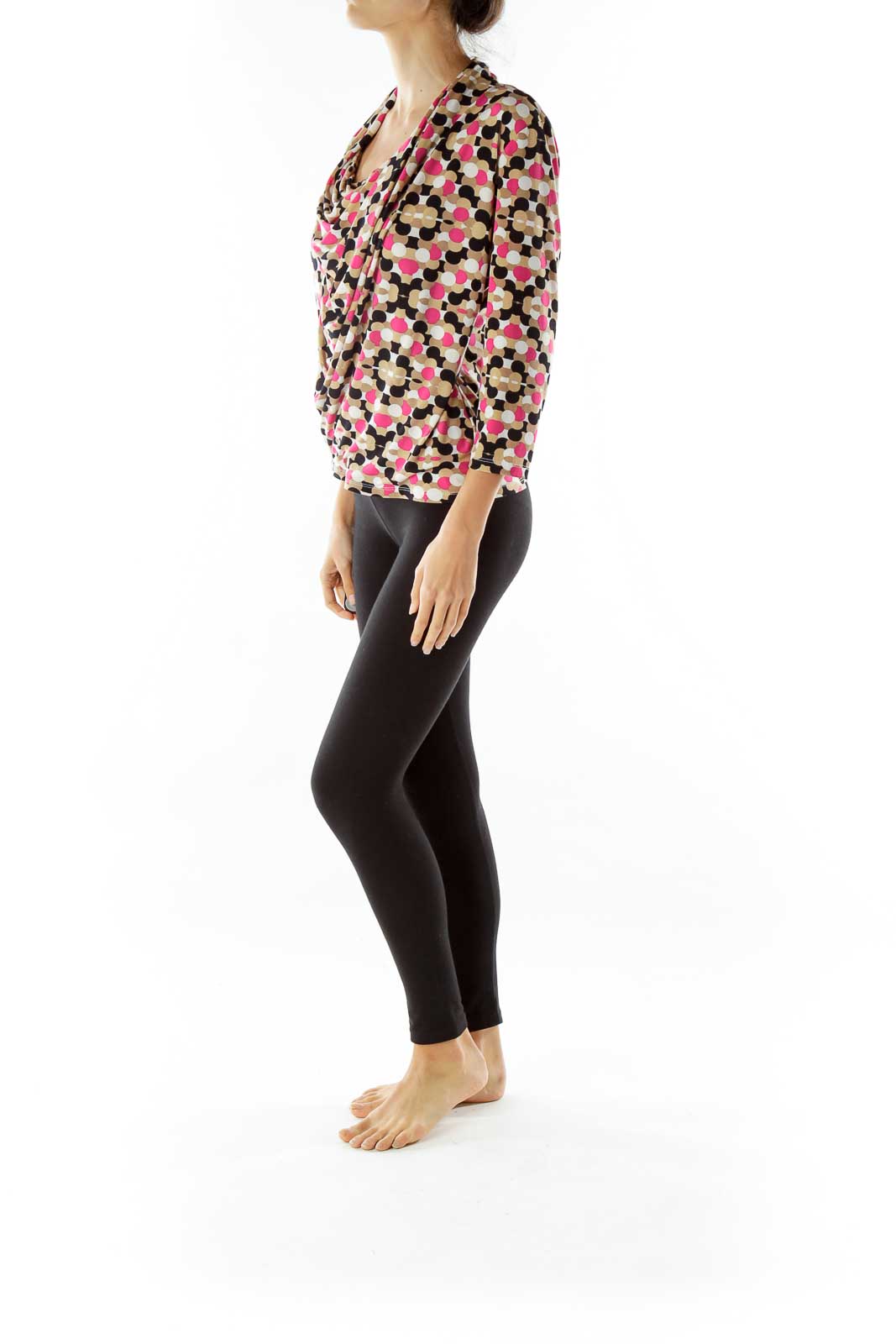 Pink Black Print Cowl Neck Top