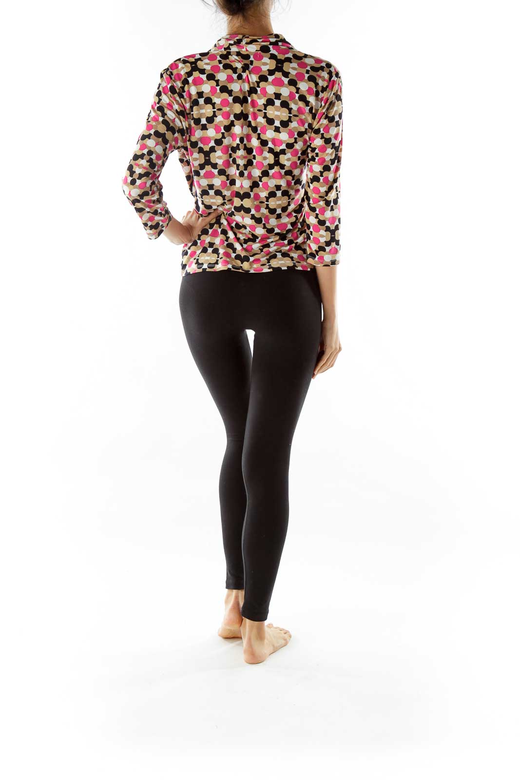 Pink Black Print Cowl Neck Top