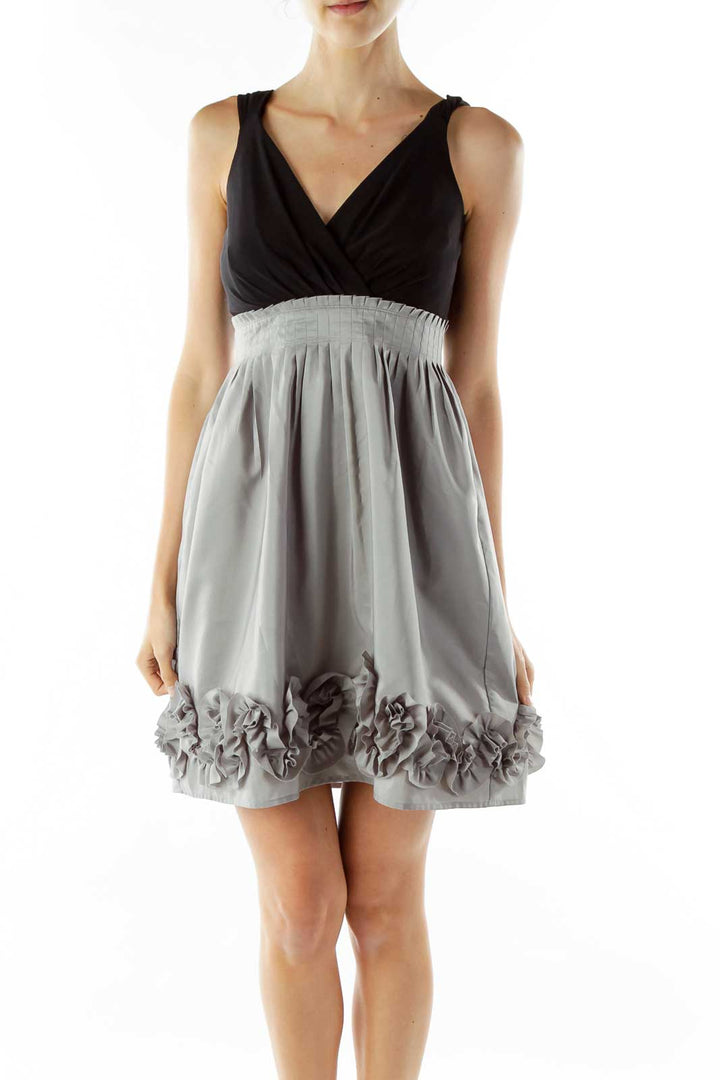 Black Gray Ruffled Cocktail Dress