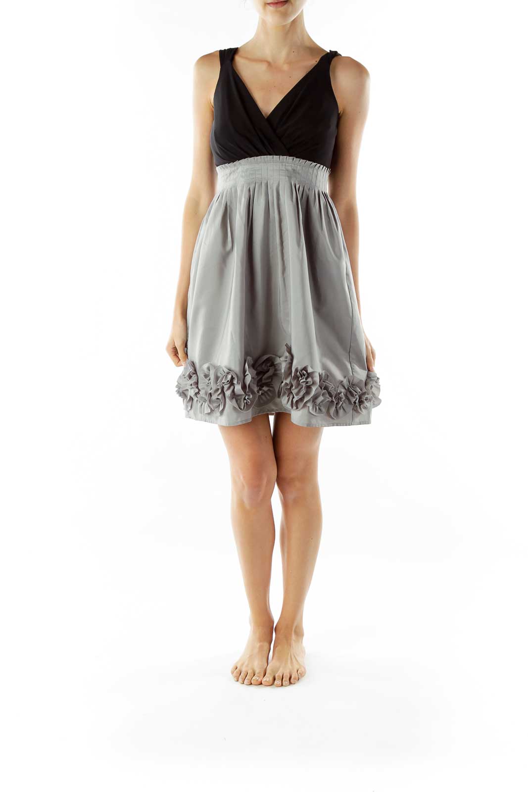 Black Gray Ruffled Cocktail Dress