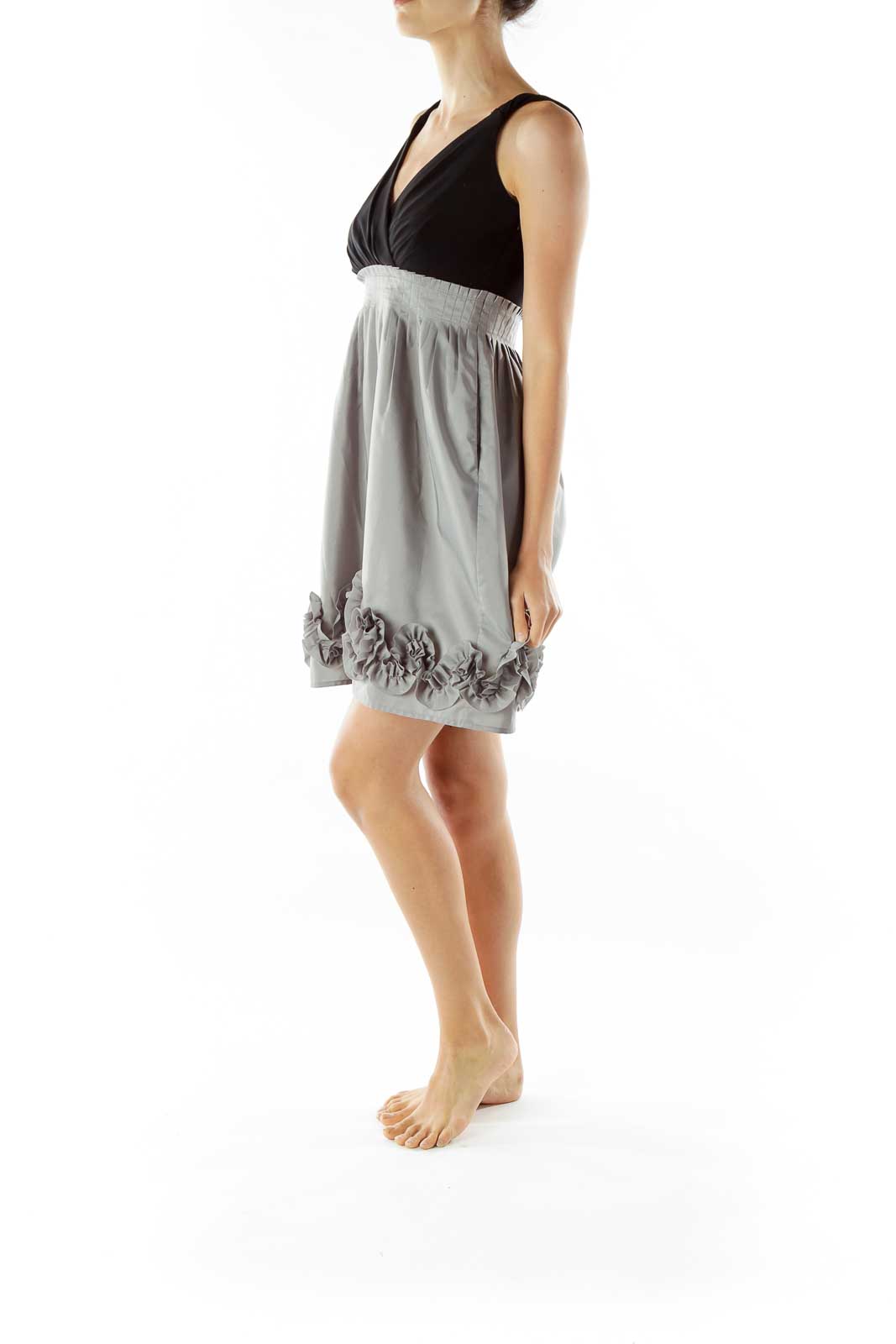 Black Gray Ruffled Cocktail Dress