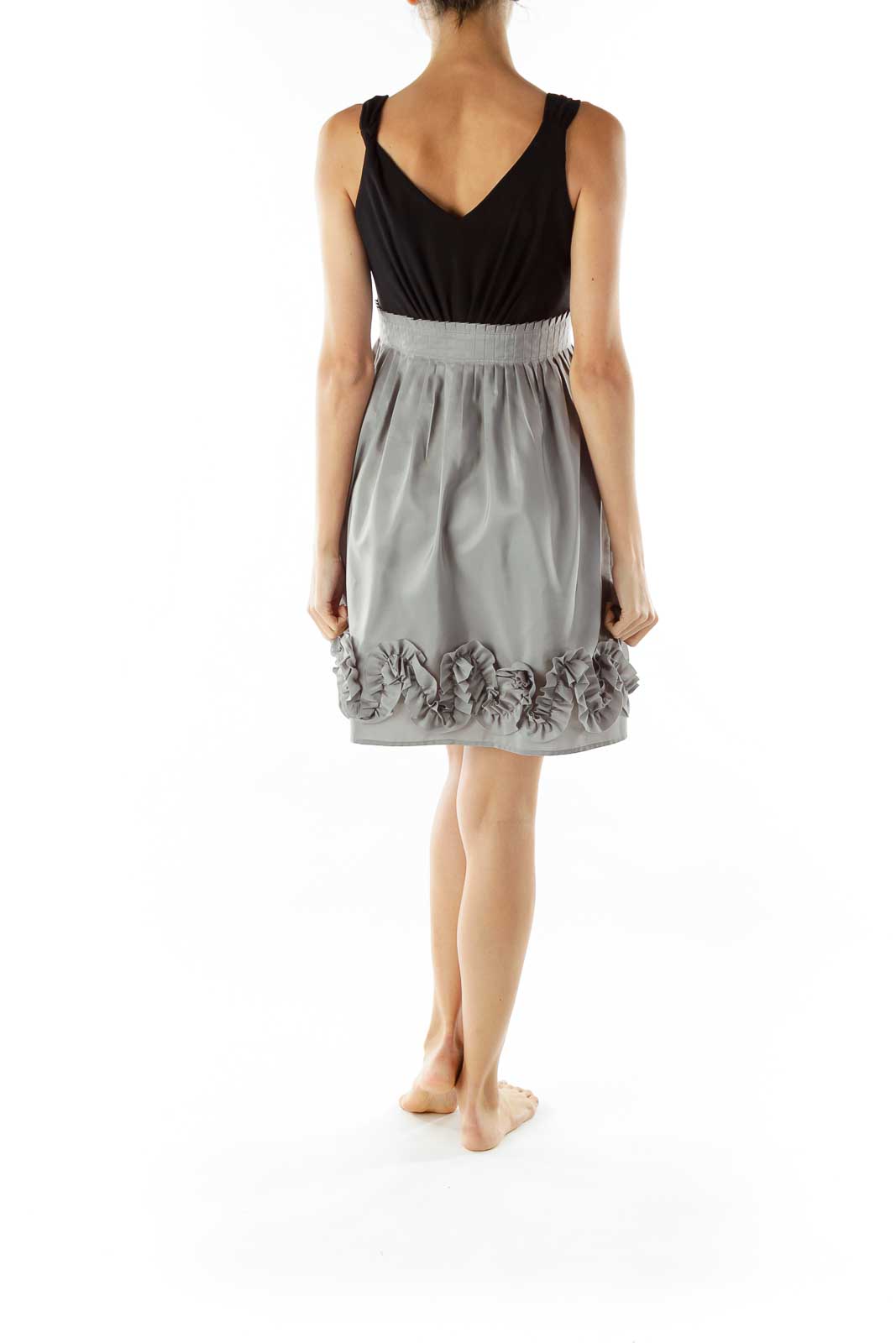 Black Gray Ruffled Cocktail Dress