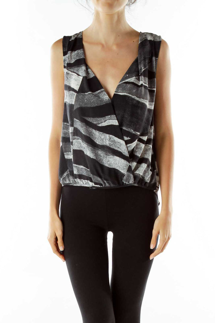 Black Gray Printed Blouse