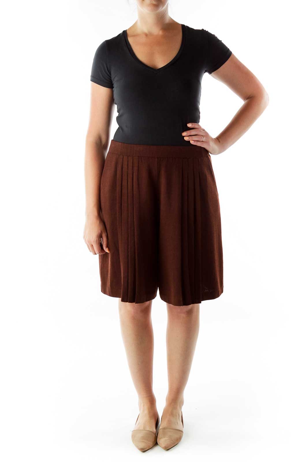 Brown Cable Knit Shorts