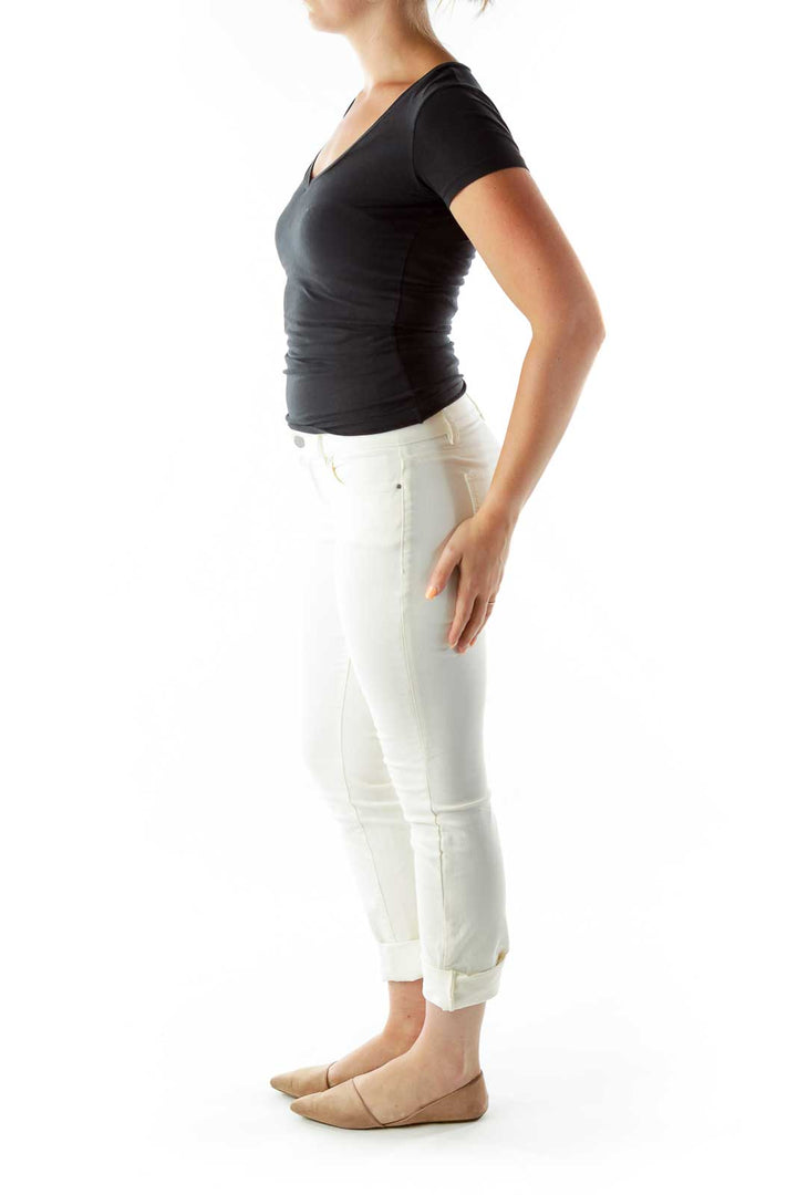 Cream Cropped Denim Pants