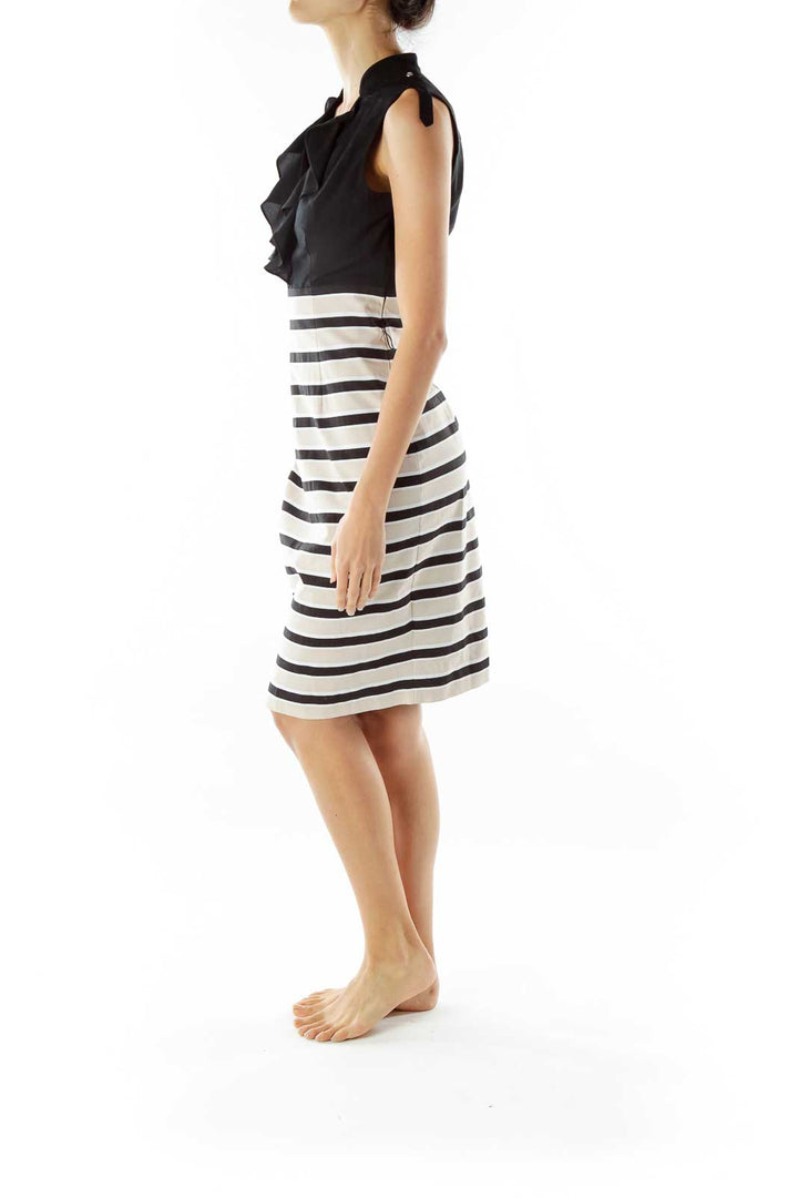 Black Beige Striped Work Dress