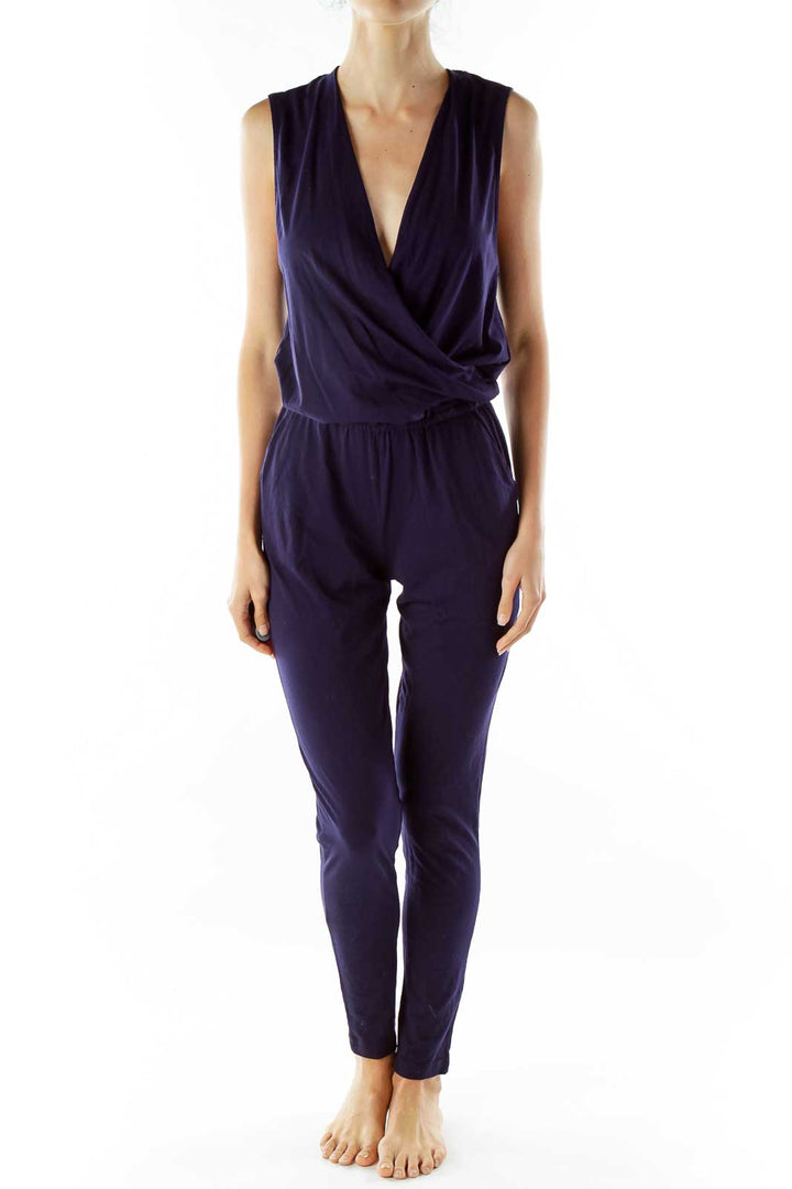 Navy Wrap Pocketed Jumpsuit