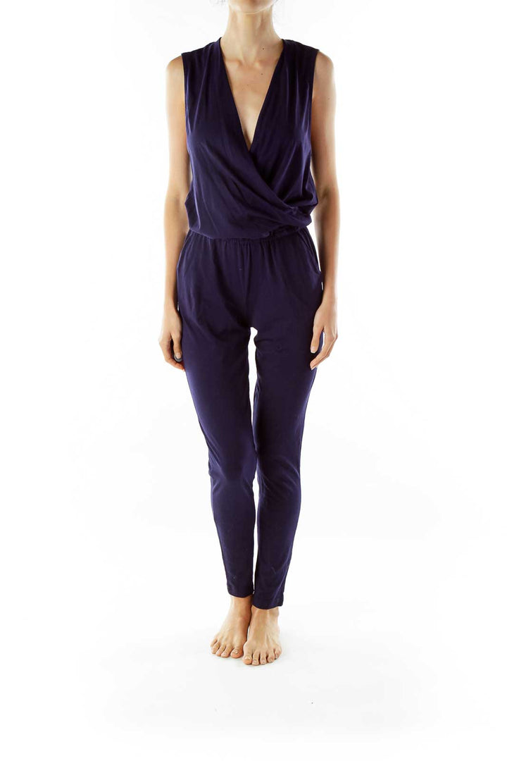 Navy Wrap Pocketed Jumpsuit