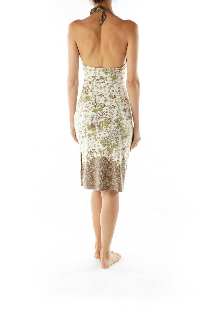 Brown Cream Flower Print Day Dress