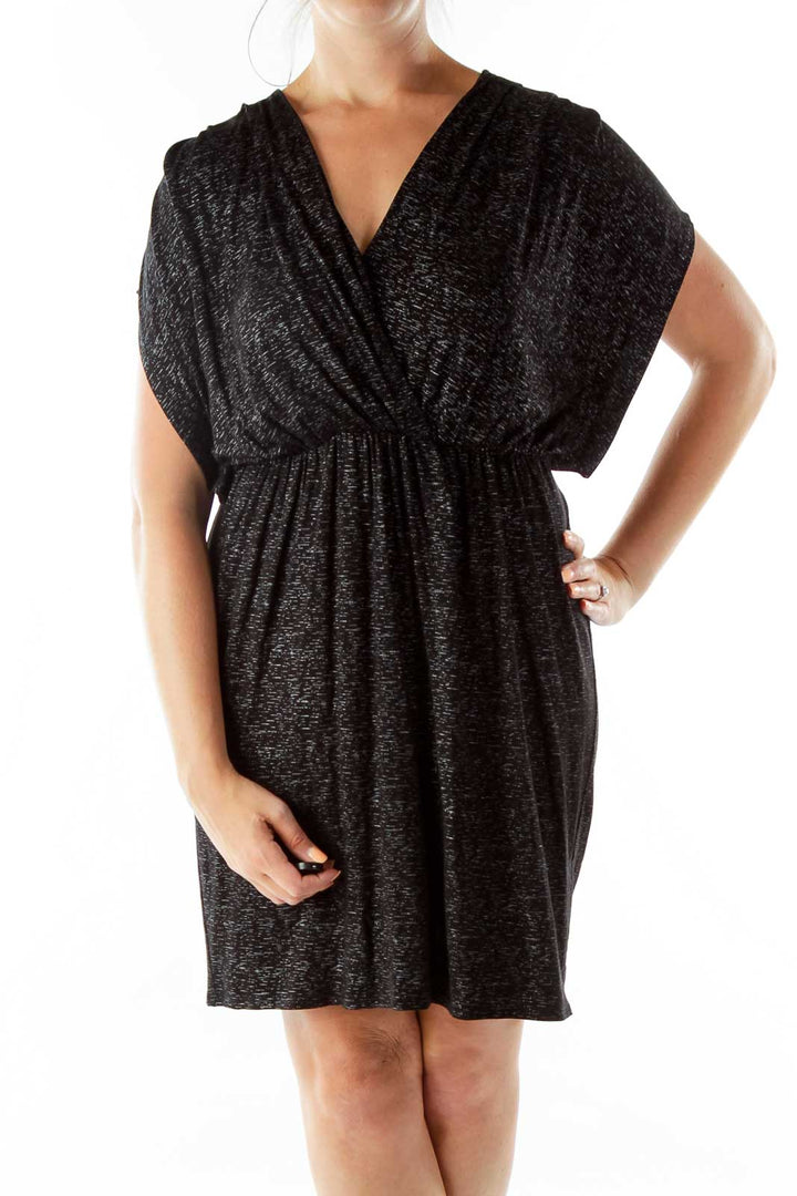 Black Silver Metallic Print Day Dress