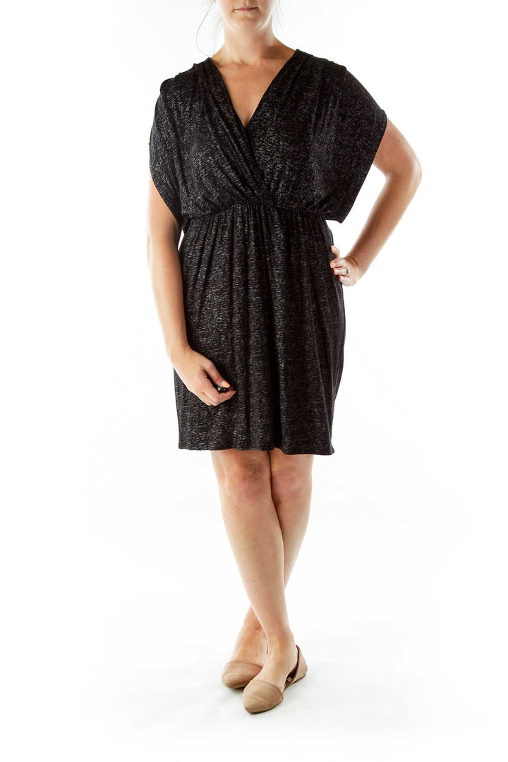 Black Silver Metallic Print Day Dress