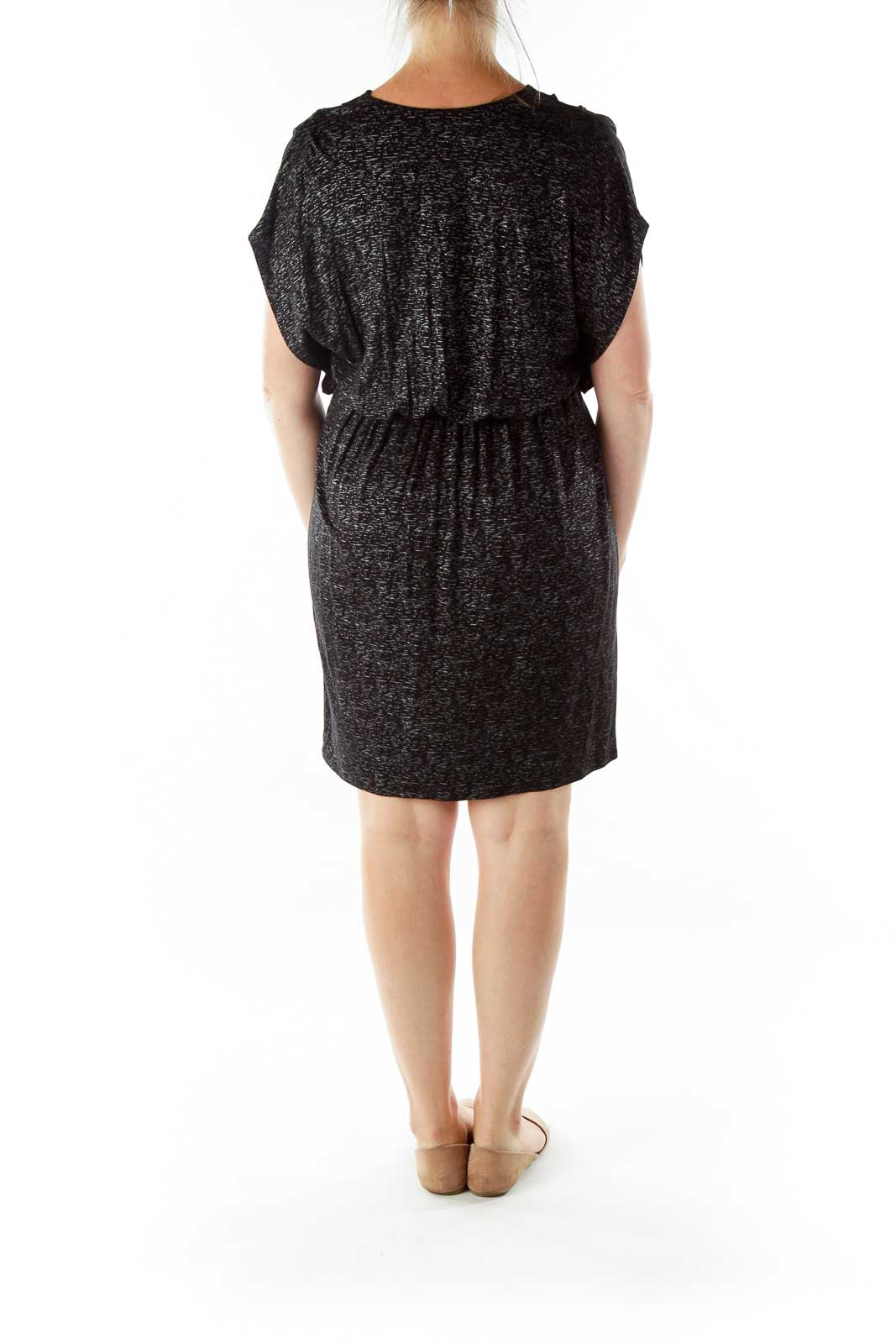 Black Silver Metallic Print Day Dress