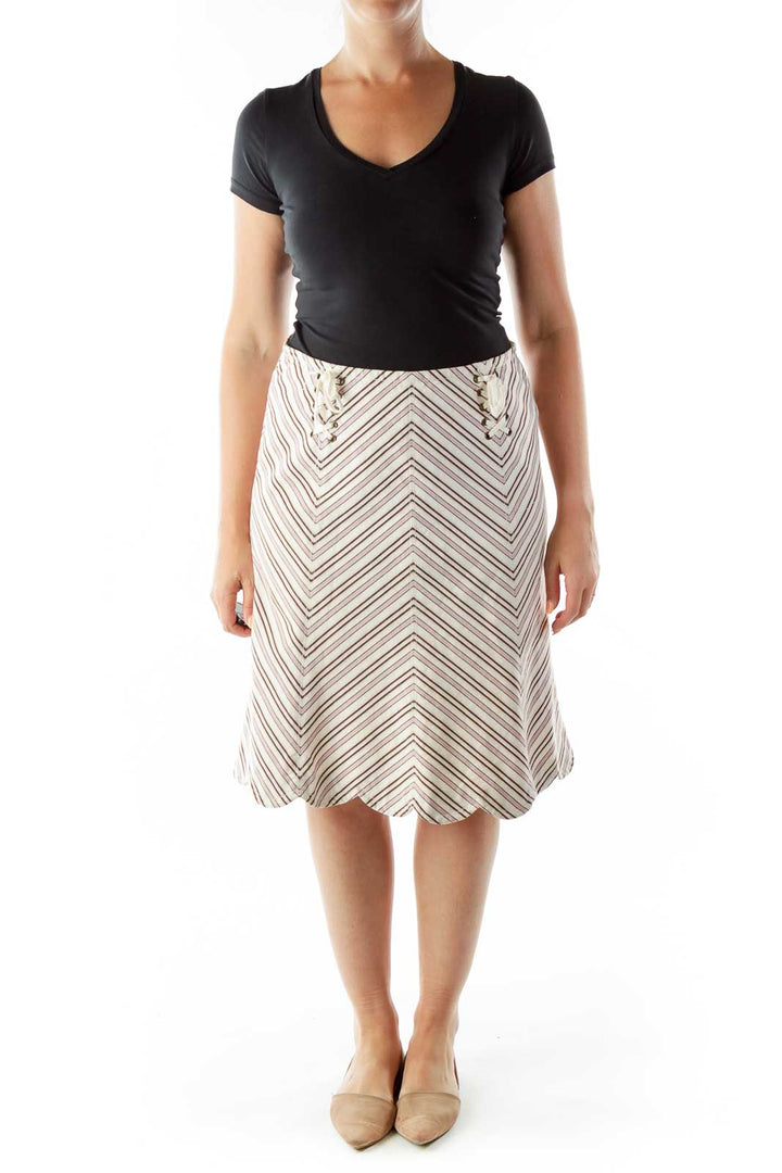 Beige Purple Chevron Print Skirt