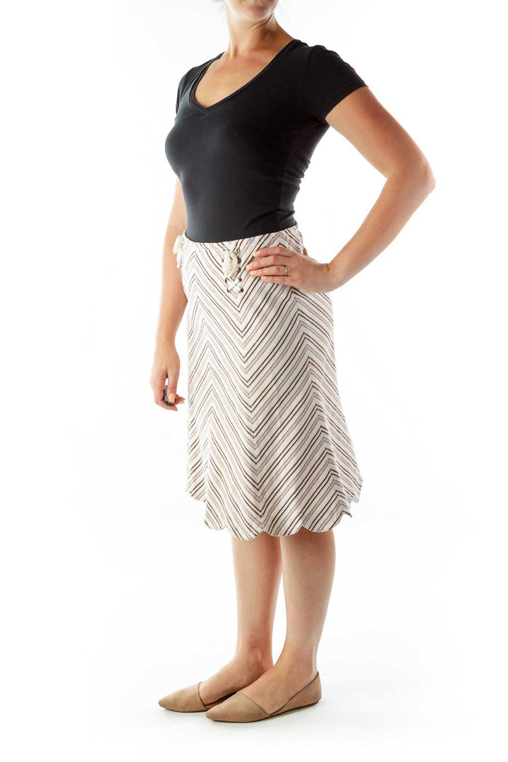 Beige Purple Chevron Print Skirt