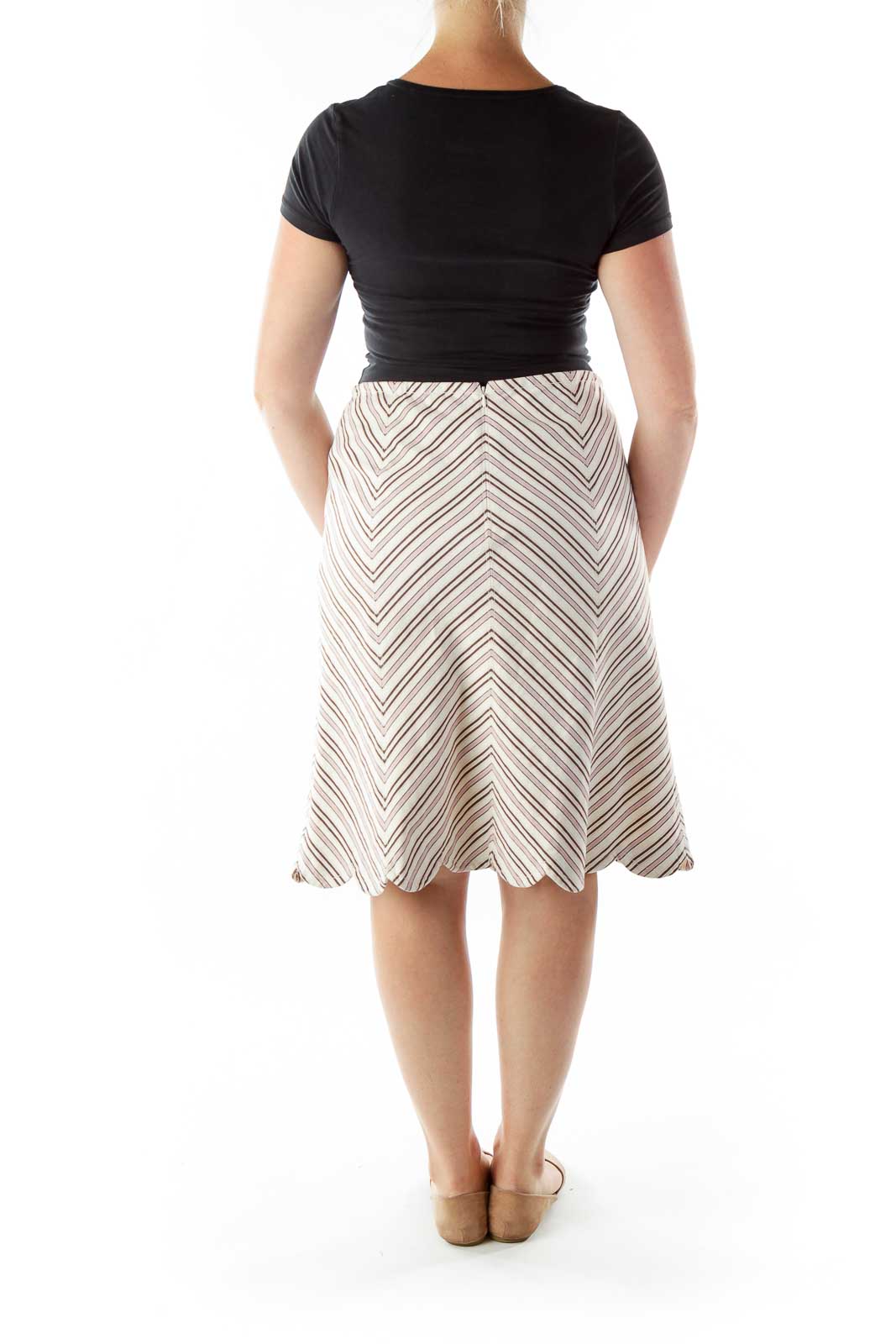 Beige Purple Chevron Print Skirt