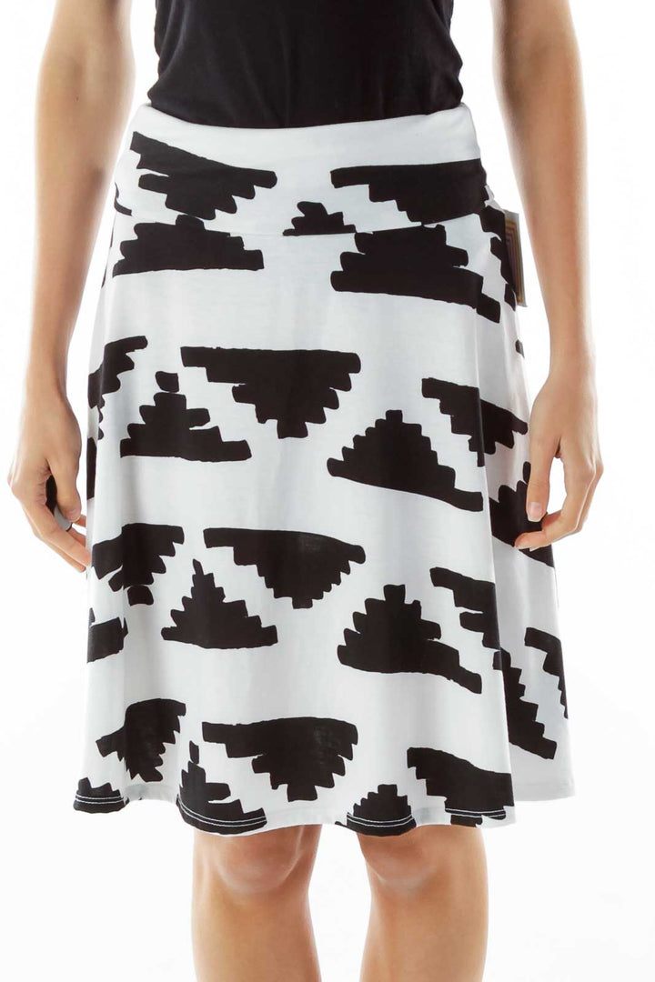 White Black Flared Print Skirt