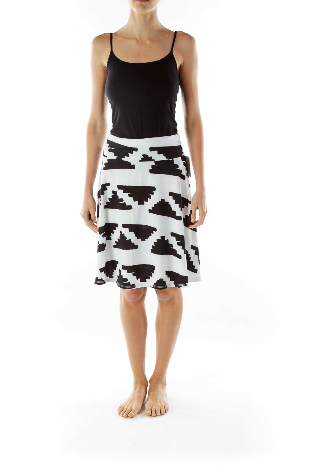 White Black Flared Print Skirt