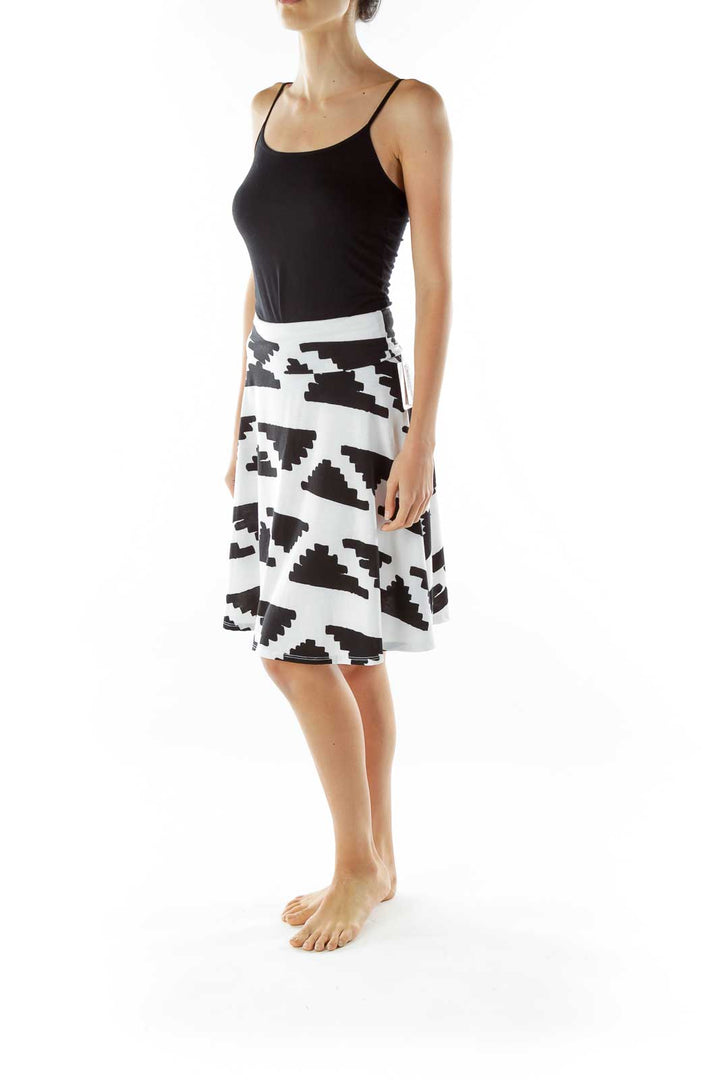 White Black Flared Print Skirt