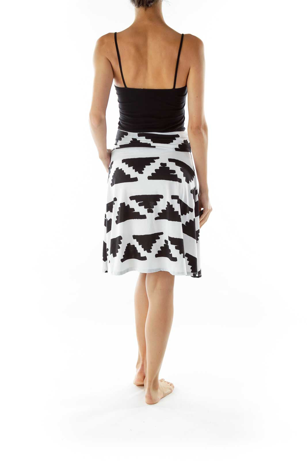 White Black Flared Print Skirt