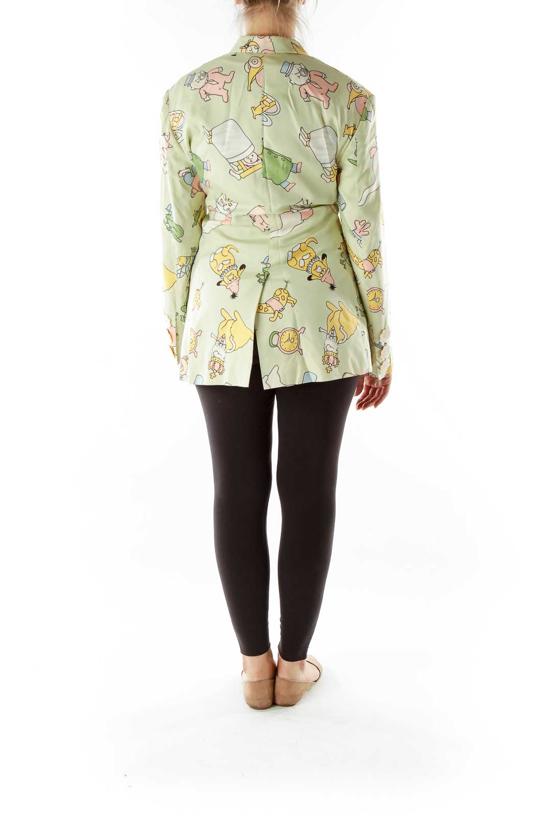 Green Cartoon Flower Buttons Designer Blazer