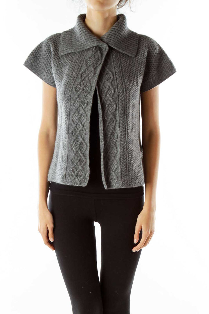 Gray Cable-Knit Cashmere Cardigan