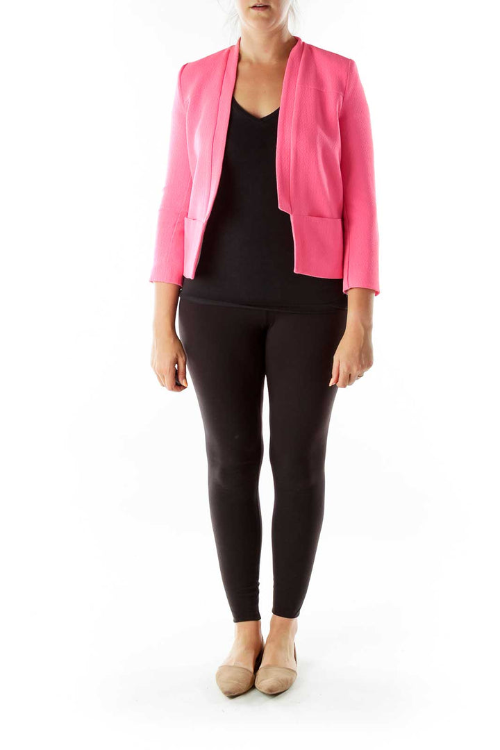 Bubble Pink Collarless Pocketed Blazer