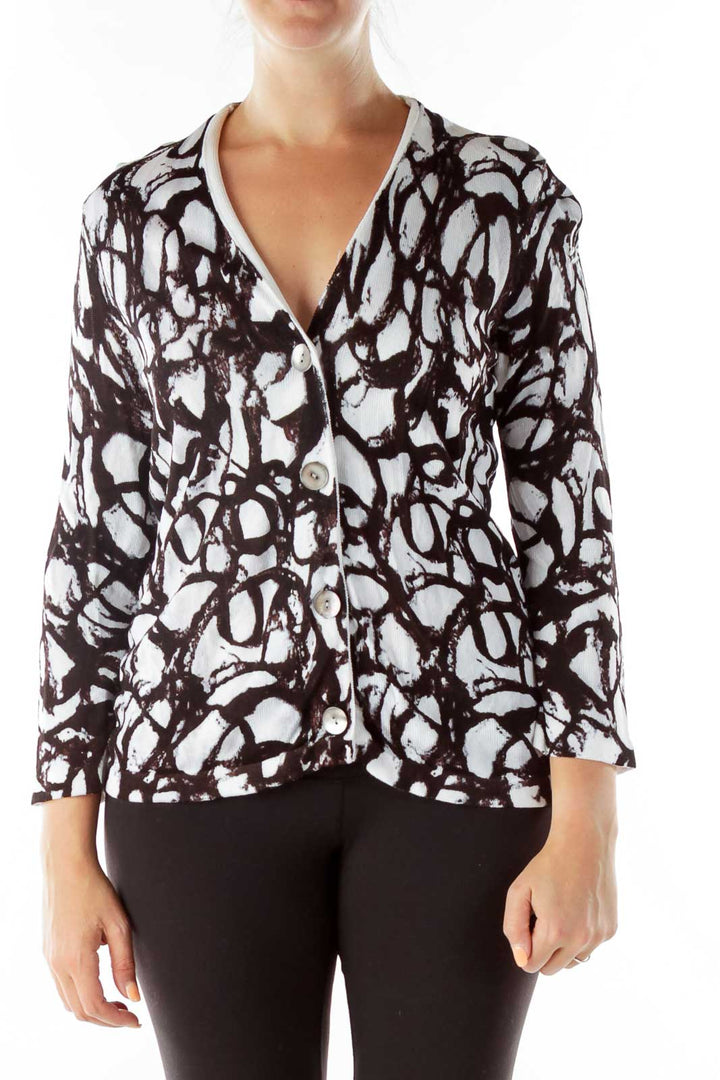 Black White Print Knit Cardigan