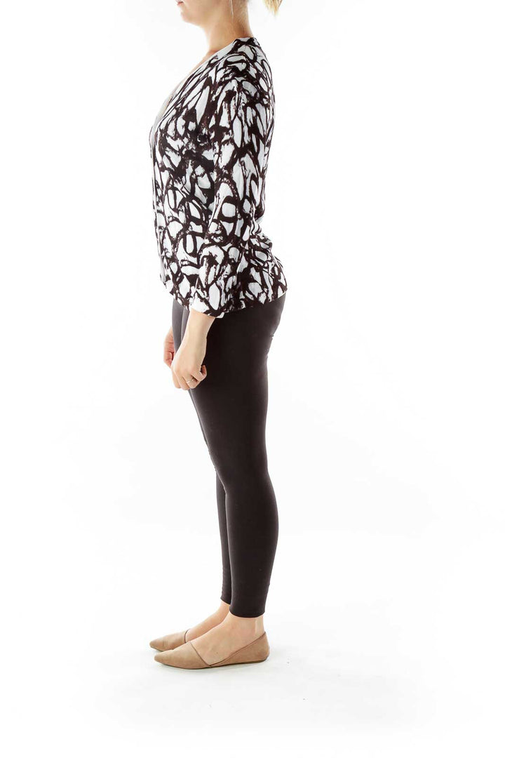 Black White Print Knit Cardigan