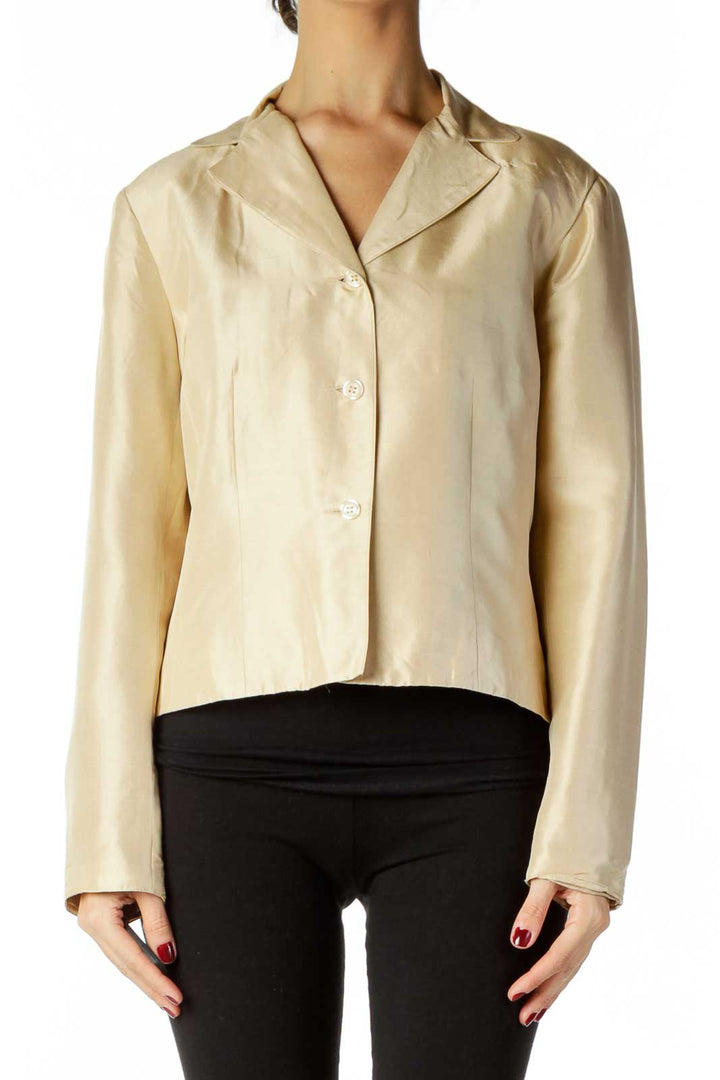 Beige Shimmer Shoulder Padded Blazer