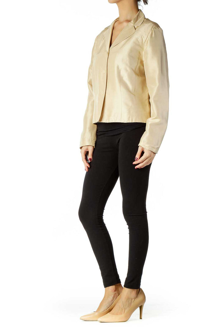 Beige Shimmer Shoulder Padded Blazer