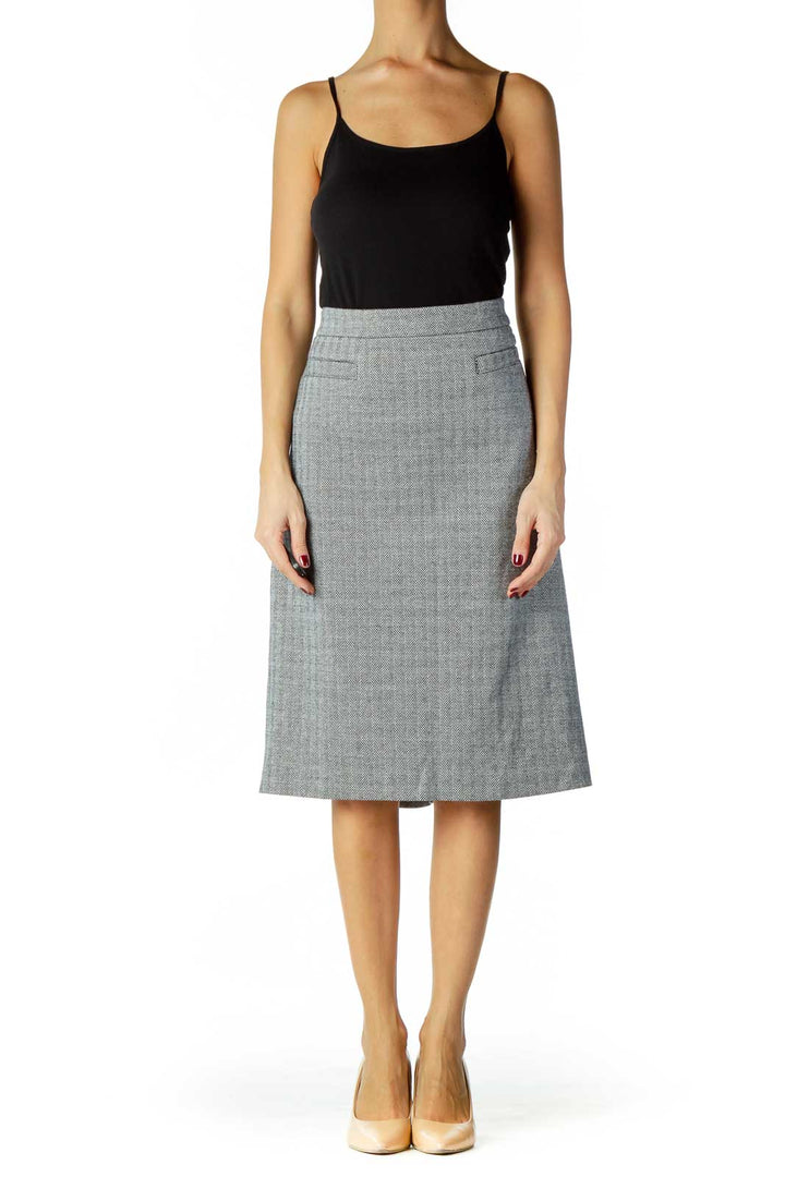 Gray Herringbone Pencil Skirt