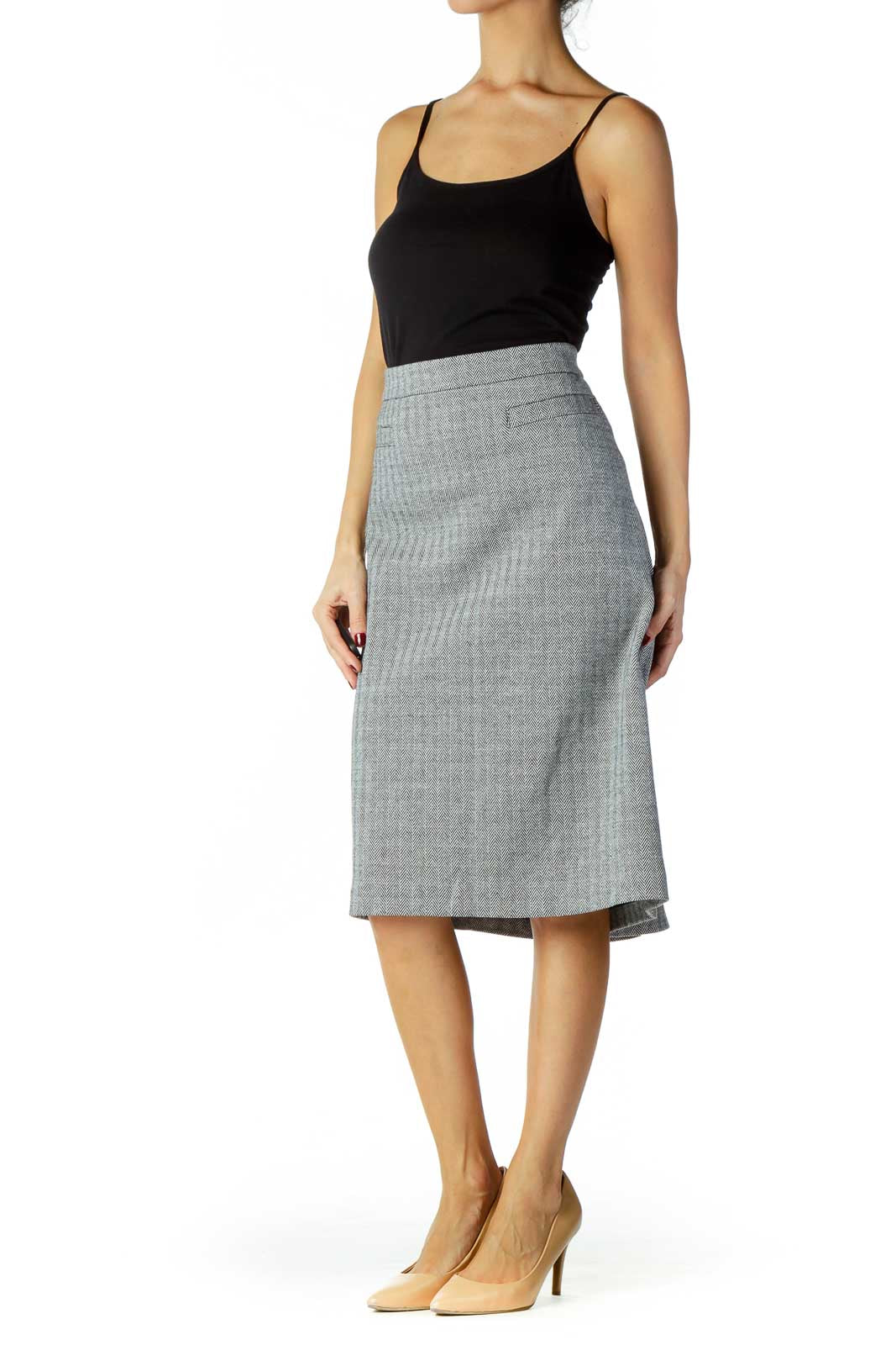 Gray Herringbone Pencil Skirt