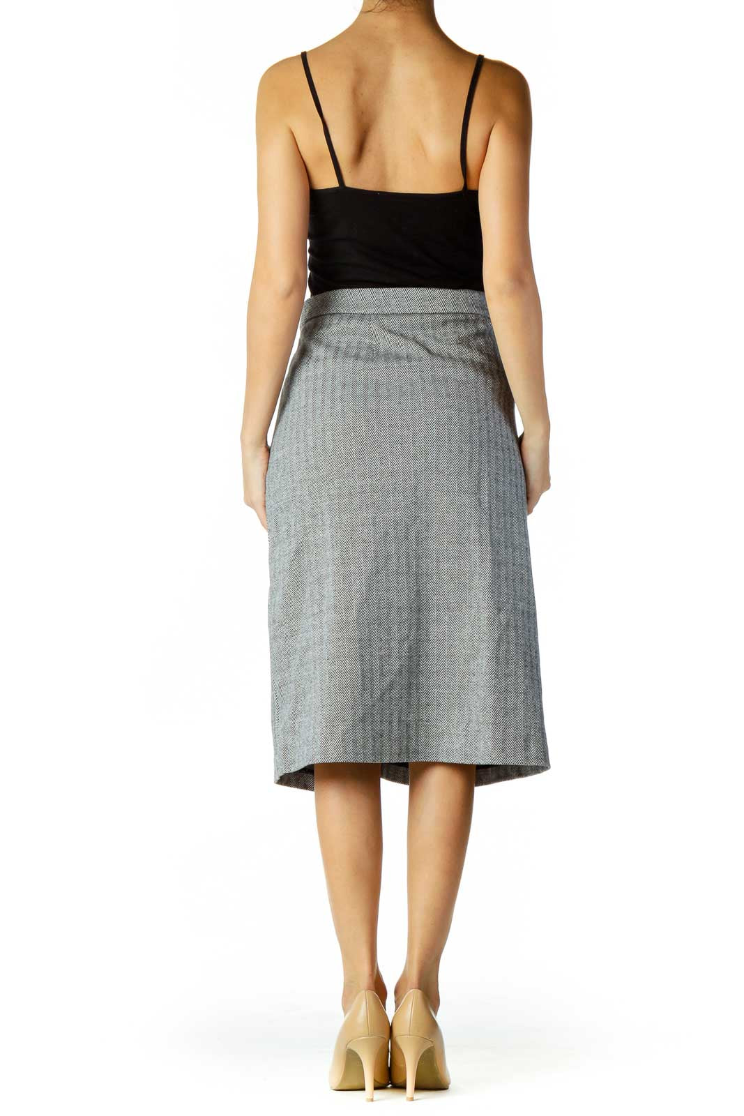 Gray Herringbone Pencil Skirt