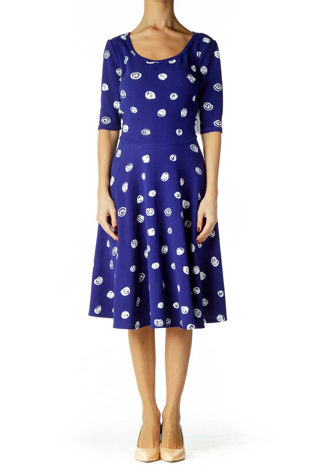 Blue White Print A-Line Dress