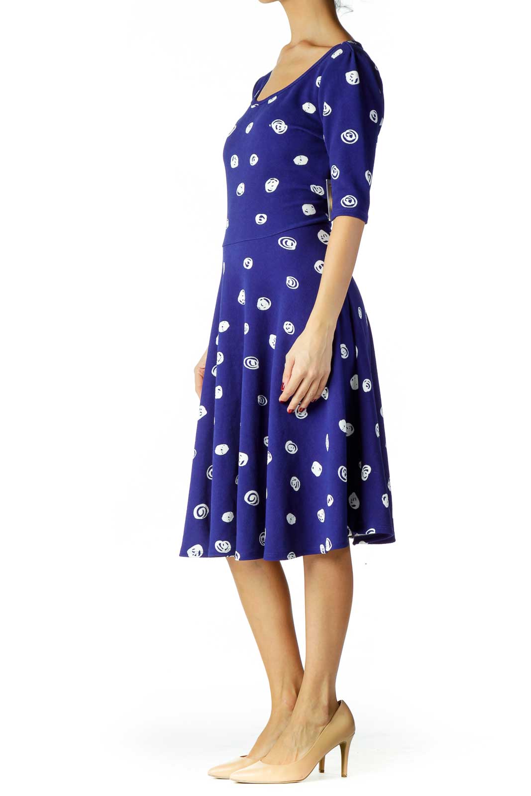 Blue White Print A-Line Dress