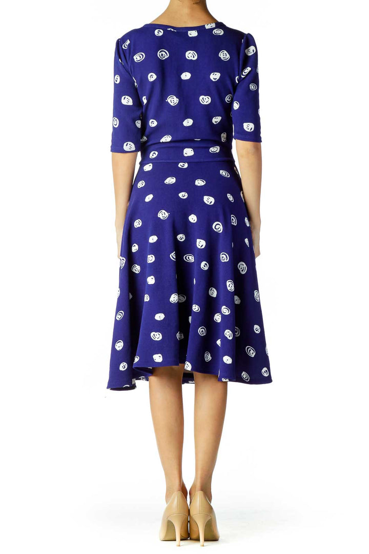 Blue White Print A-Line Dress