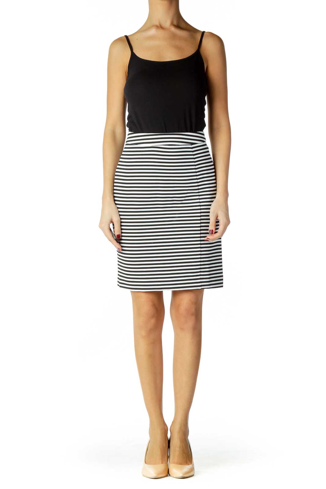 Black White Striped Pencil Skirt