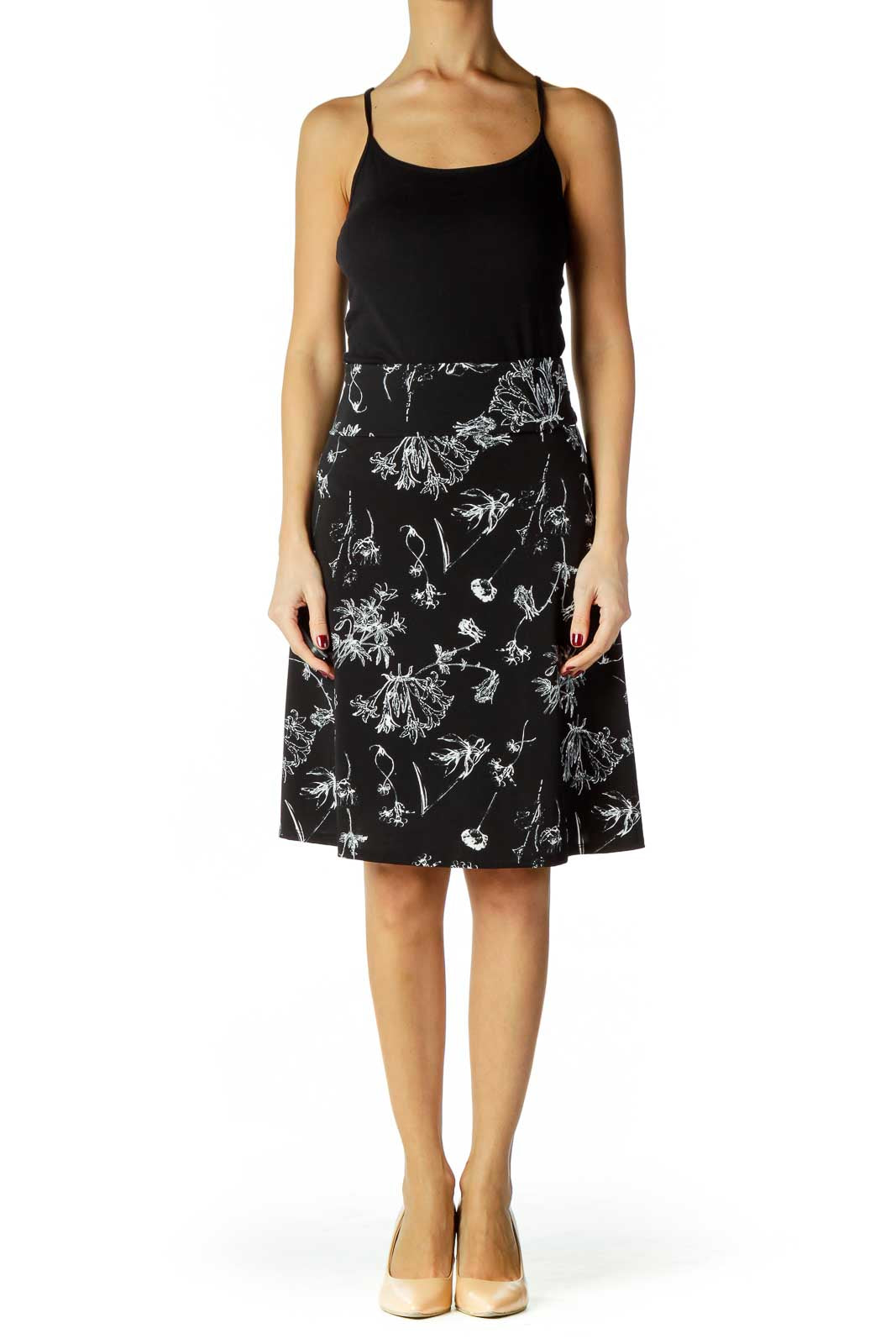 Black White Flower Print Skirt