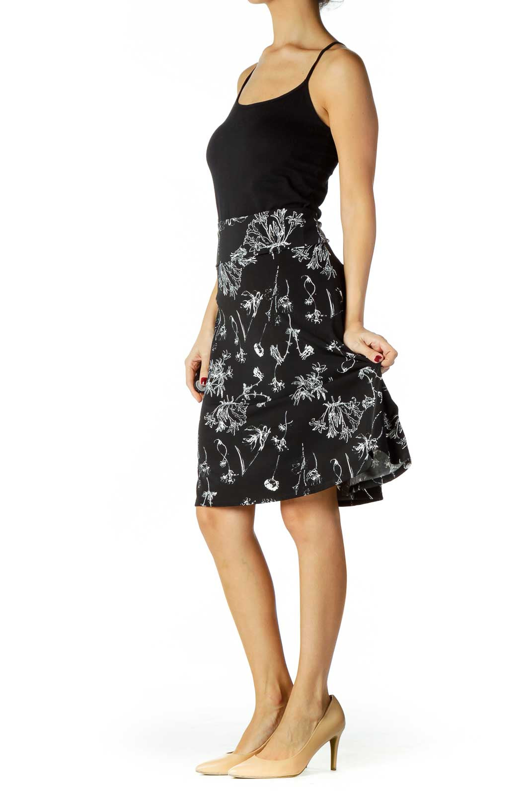 Black White Flower Print Skirt