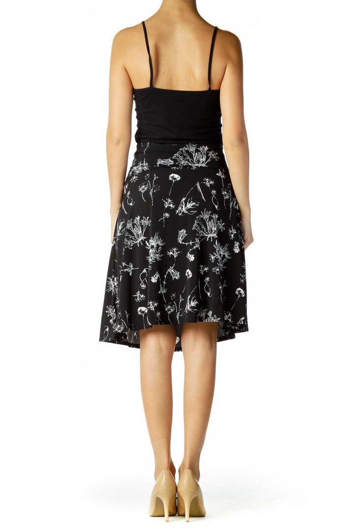 Black White Flower Print Skirt