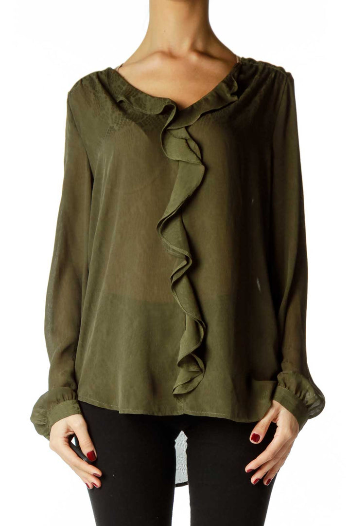 Green Sheer Ruffled Blouse